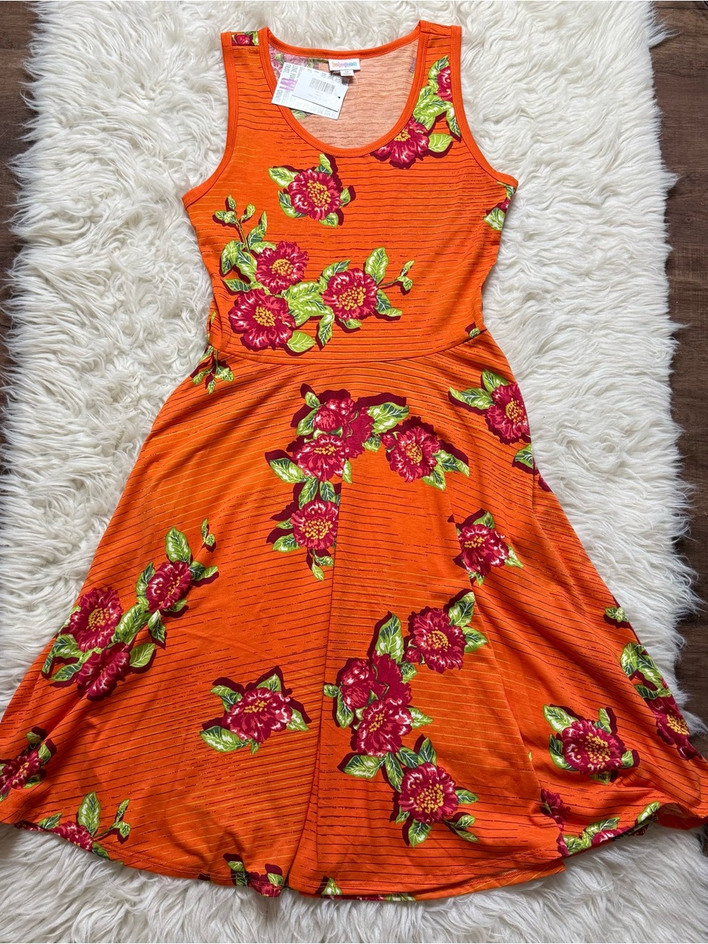 NWT LuLaRoe Orange Tropical Floral Pattern Nicki Dress Size Medium